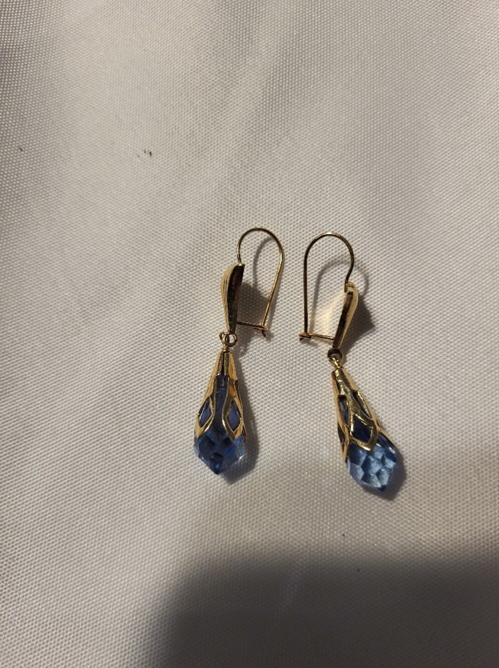 Vintage Solid 14k Blue Crystal Teardrop Earrings Elegant No Scrap 4.4g - Picture 3 of 13